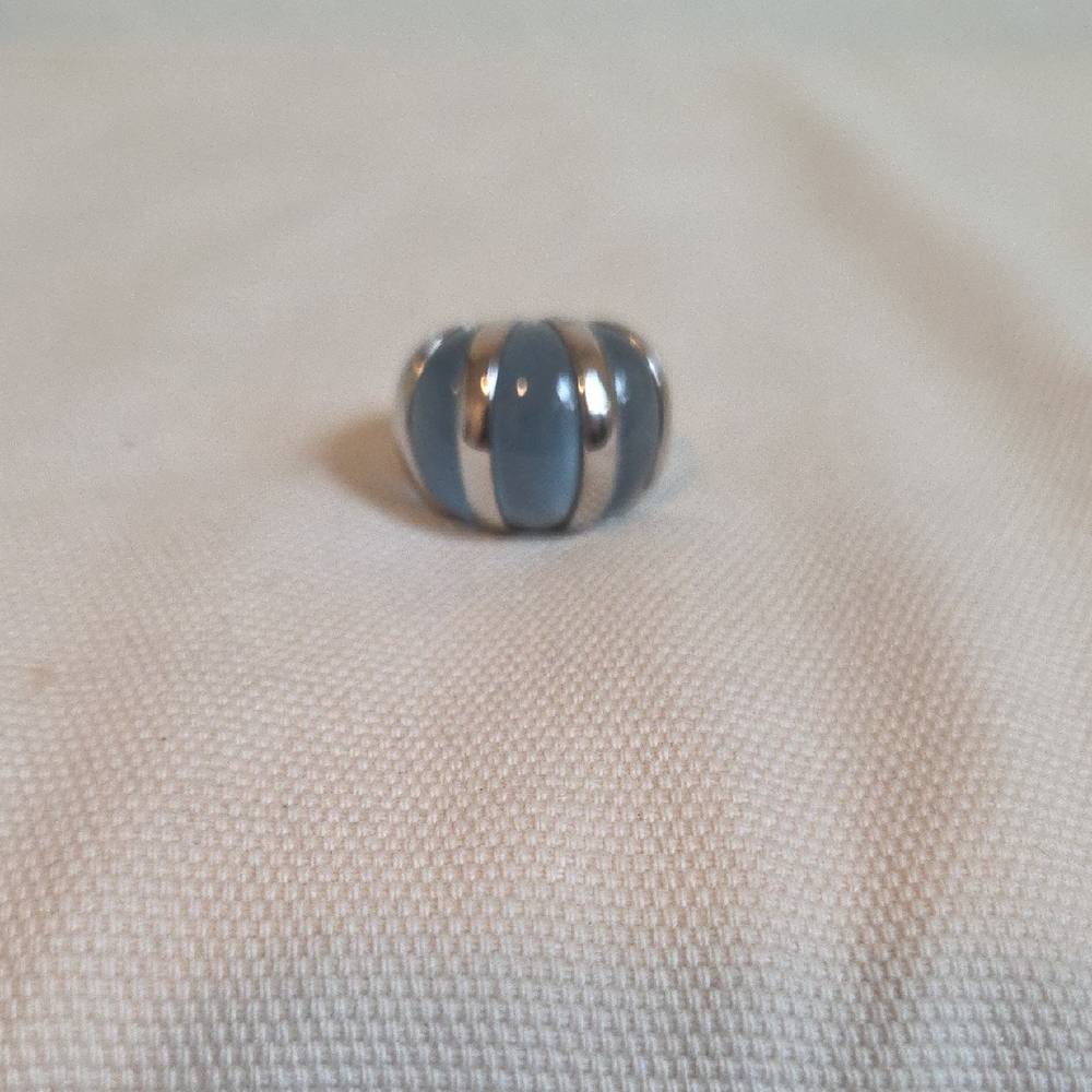 BaubleBar Blue and Silver Striped Ring